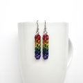 LGBTQ pride earrings, rainbow chainmail gay pride jewelry, Full Persian chainmail weave
