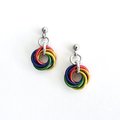 Tiny gay pride earrings, rainbow mini love knot chainmail jewelry, LGBTQ pride