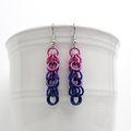 Bi pride chainmaille shaggy loops earrings, bisexual pride jewelry