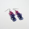 Bi pride chainmaille shaggy loops earrings, bisexual pride jewelry