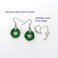 Shamrock green earrings, chainmaille love knot jewelry, minimalist style