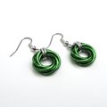 Shamrock green earrings, chainmaille love knot jewelry, minimalist style