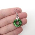 Shamrock green earrings, chainmaille love knot jewelry, minimalist style