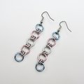 Trans pride flag earrings, simple LGBTQ chainmail jewelry