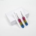 Pansexual pride earrings, LGBTQIA pride jewelry, full Persian chainmail weave; pink, yellow, light blue