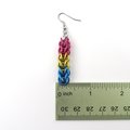 Pansexual pride earrings, LGBTQIA pride jewelry, full Persian chainmail weave; pink, yellow, light blue