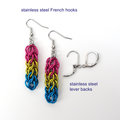 Pansexual pride earrings, LGBTQIA pride jewelry, full Persian chainmail weave; pink, yellow, light blue