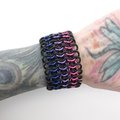 Bisexual pride bracelet, stretchy chainmail cuff bracelet, pink purple blue, European 4 in 1 weave bi pride jewelry