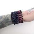 Bisexual pride bracelet, stretchy chainmail cuff bracelet, pink purple blue, European 4 in 1 weave bi pride jewelry