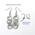 Silver aluminum chain dangle earrings, simple chainmail for everyday wear