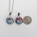 Transgender pride pendant necklace, chainmail love knot, trans pride jewelry, pink white blue