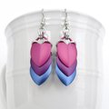 Bisexual pride earrings, handmade bi pride flag jewelry, lightweight chainmail scales; pink purple blue