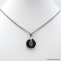 Black love knot pendant, small circle necklace, black chainmail jewelry