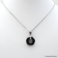Black love knot pendant, small circle necklace, black chainmail jewelry