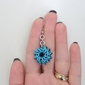 Turquoise chainmail earrings, Whirlybird weave