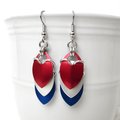 Red, white and blue chainmail scales earrings, USA patriotic pride