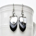 Black, gray and silver aluminum chainmail scales earrings