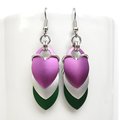 Genderqueer pride earrings, chainmail scales LGBTQ jewelry - lavender, white, green