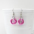 Hot pink love knot chainmail earrings