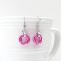 Hot pink love knot chainmail earrings