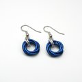 Blue chainmaille Love Knot earrings, small blue hoop earrings, petite jewelry, chainmaille jewelry