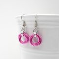 Hot pink love knot chainmail earrings