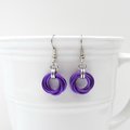 Purple love knot earrings, chainmail earrings, purple jewelry, small circle earrings