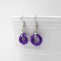 Purple love knot earrings, chainmail earrings, purple jewelry, small circle earrings