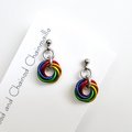 Tiny gay pride earrings, rainbow mini love knot chainmail jewelry, LGBTQ pride