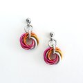 Tiny lesbian pride earrings, mini love knot chainmail jewelry, 5 color sunset pride flag