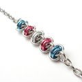 Transgender pride anklet, chainmail barrel weave, subtle trans flag jewelry gifts, anodized aluminum and stainless steel
