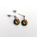 Tiny gay pride earrings, rainbow mini love knot chainmail jewelry, LGBTQ pride