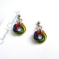 Tiny gay pride earrings, rainbow mini love knot chainmail jewelry, LGBTQ pride