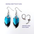 Turquoise, black, and gray earrings, anodized aluminum chainmail dragon scales, team sport game day jewelry, team spirit accessories