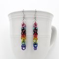Progress pride flag earrings, inclusive LGBTQIA jewelry, chainmail shaggy loops weave
