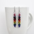 Progress pride flag earrings, inclusive LGBTQIA jewelry, chainmail shaggy loops weave
