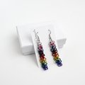 Progress pride flag earrings, inclusive LGBTQIA jewelry, chainmail shaggy loops weave