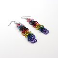 Progress pride flag earrings, inclusive LGBTQIA jewelry, chainmail shaggy loops weave