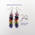 Progress pride flag earrings, inclusive LGBTQIA jewelry, chainmail shaggy loops weave