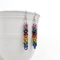 Progress pride flag earrings, inclusive LGBTQIA jewelry, chainmail shaggy loops weave