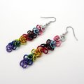Progress pride flag earrings, inclusive LGBTQIA jewelry, chainmail shaggy loops weave