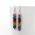 Progress pride flag earrings, inclusive LGBTQIA jewelry, chainmail shaggy loops weave