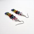 Progress pride flag earrings, inclusive LGBTQIA jewelry, chainmail shaggy loops weave