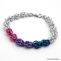 Bisexual pride bracelet, chainmail Sweetpea weave, bi pride jewelry