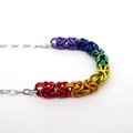Gay pride necklace, rainbow chainmail byzantine weave LGBTQ+ jewelry, choose your length