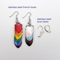 Progress pride flag earrings, mismatched LGBTQIA chainmail scales jewelry, lightweight anodized aluminum