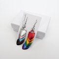 Progress pride flag earrings, mismatched LGBTQIA chainmail scales jewelry, lightweight anodized aluminum