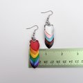 Progress pride flag earrings, mismatched LGBTQIA chainmail scales jewelry, lightweight anodized aluminum
