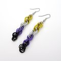 Handmade Nonbinary pride chainmail earrings, double spiral weave LGBTQ+ jewelry, choice of ear wire styles
