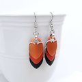 Autumn leaf earrings, chainmail scale fall jewelry in orange and black, Halloween accessories